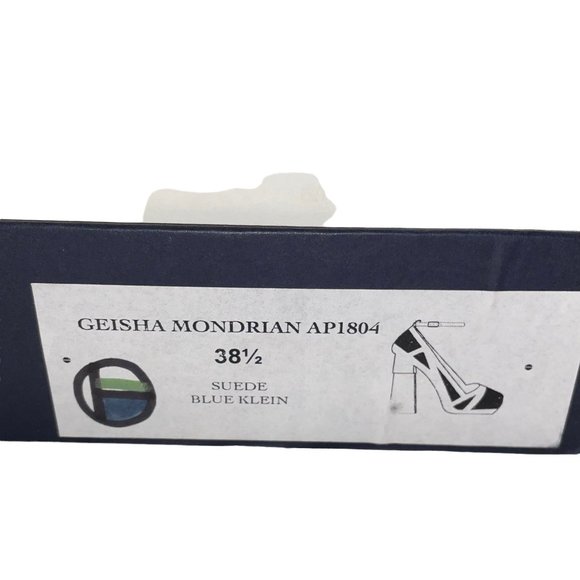 New Aperlai Geisha Mondrian Blue Suede Platform Heels Pumps Sz 38.5 Designer - Picture 12 of 13